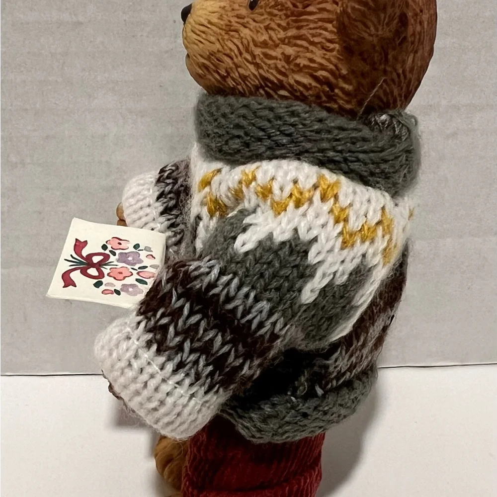 Vintage 1995  “I Love You” Resin Bear Figurine Knitted Sweater/Corduroy Pants